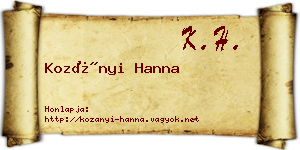 Kozányi Hanna névjegykártya