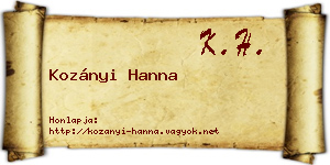 Kozányi Hanna névjegykártya
